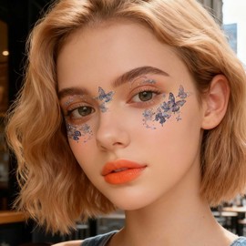 12 Sheets Glitter Butterfly Face Temporary Tattoos Sticker for Women Fairy Eyes Makeup, Flash Shiny Butterflies Waterproof Fake Tattoos for Festival Princess Rave Party Eye Favors Body Art Decor Q996