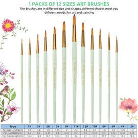 Paint Brushes 12 Pieces Set,Professional Paint Brush Round Pointed Tip Nylon Hair Artist Acrylic Brush for Acrylic Watercolor Oil Painting Body Paint (Mint green)