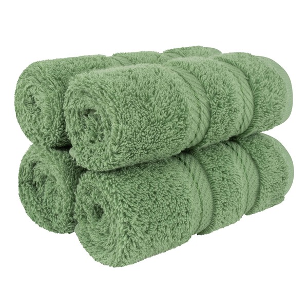 American Soft Linen Luxury Washcloths for Bathroom, 100% Turkish Cotton Washcloth Set of 4, 13x13 in Soft Washcloths for Body and Face, Wash Rags for Kitchen, Baby Washcloths, Sage Green Washcloths
