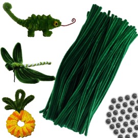 100Pcs Green Pipe Cleaners Chenille Stems for DIY Art & Crafts with Googly Eyes 100Pcs (12inch x 6mm)