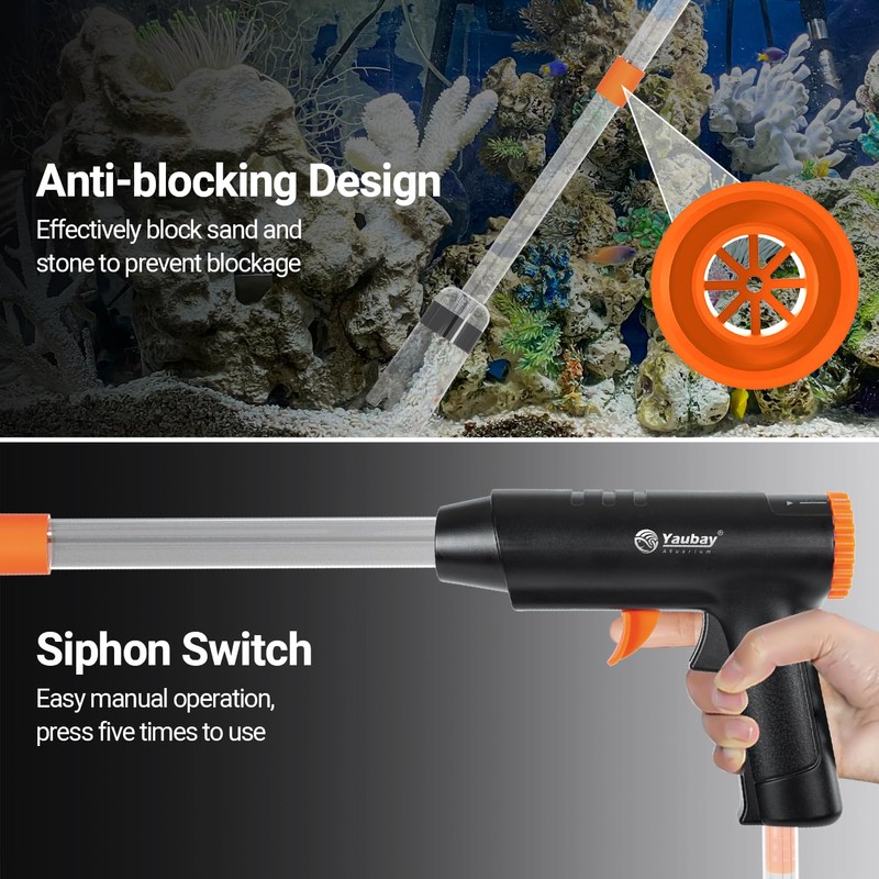 132GPH Manual Aquarium Gravel Cleaner, Fish Tank Siphon Vacuum Cleaner
