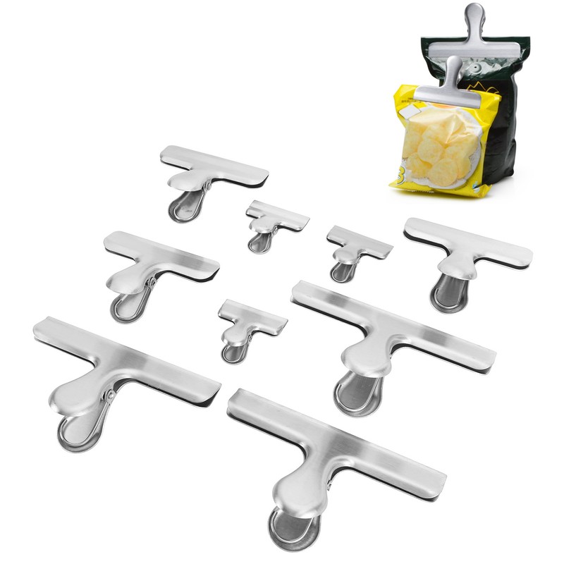 9Pcs Stainless Steel Food Storage Bag Sealing Chip MultiPurpose Air