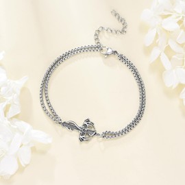 LWQQWL Fish Hook Cross Bracelet for Men Sterling Silver Cross Bracelet Religious Jewelry Gifts for Men Women