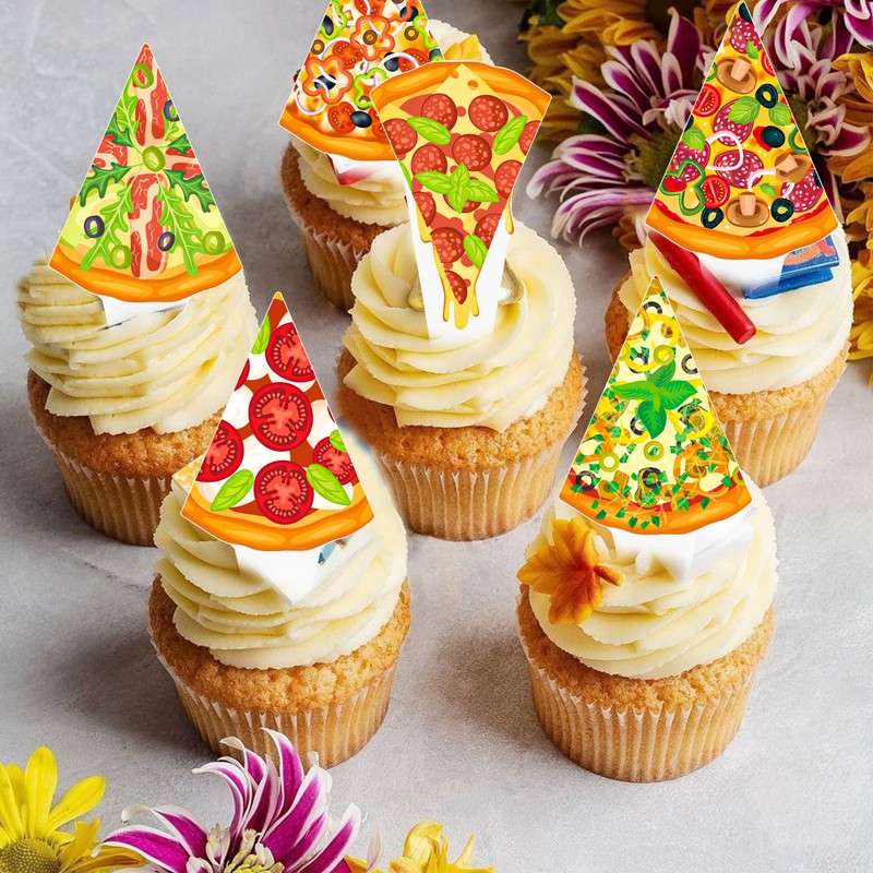 Pizza Party Cupcake Toppers 48Pcs Pizza Cupckae Toppers Fast Foot