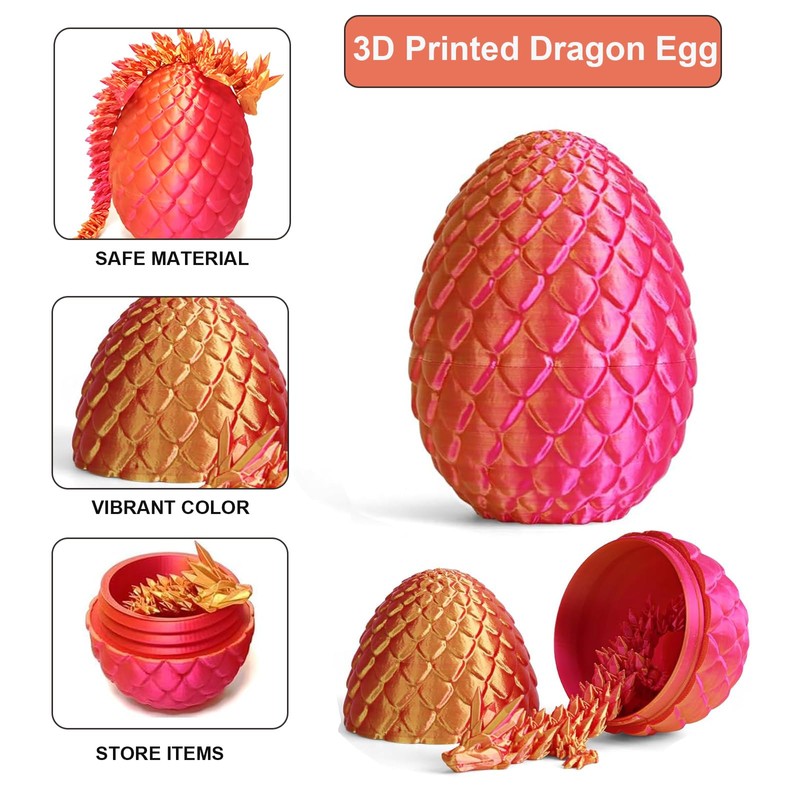 Myqiqi 3D Printed Dragon in Egg, Fully Movable Crystal Dragon