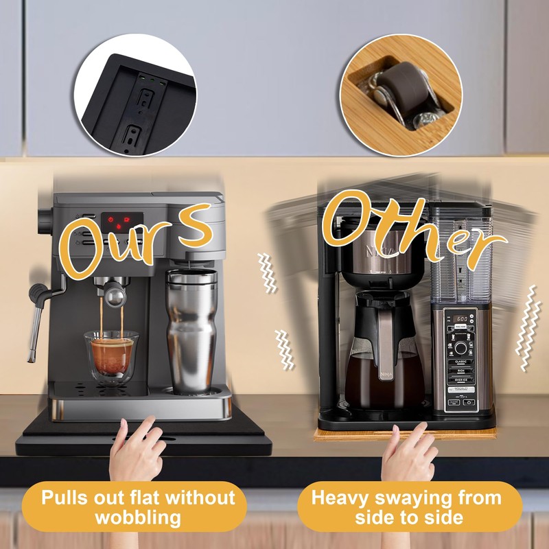MinBoo Bamboo Appliance Slider,Sliding Tray for Coffee Maker, Kitchen Countertop