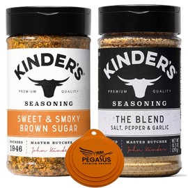 PPB Variety Pack - Kinder's Sweet & Smoky Brown Sugar Seasoning 9.3oz, The Blend 10.5oz, and Pegasus Premium Brands 3-Step Lid Cover