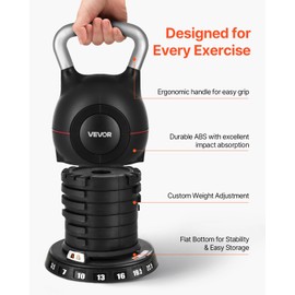VEVOR Kettlebell, Adjustable Kettlebell with 7 Weight Levels (3.5, 7, 10, 13, 16, 19.5, 22.5 lbs), Die-Cast Aluminum and ABS Material, for Grip Strength Training, Full-body Workout & Cross-Training