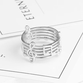 JUNTEN 925 Sterling Silver Ring Music Note Song Rings for Women Tarnish Resistant Comfort Fit Wedding Band Ring Size 8