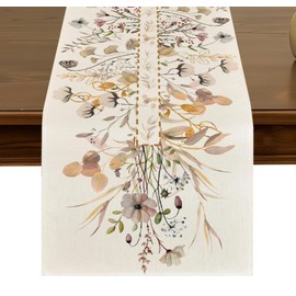 Fall Wildflower Leaves Floral Table Runner 13x72 Inch Seasonal Harvest Autumn Thanksgiving Kitchen Dining Table Decor for Indoor Outdoor Home Party Decorations ZQ34