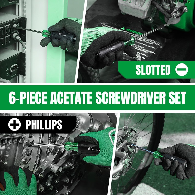 SK 6-Piece Acetate Screwdriver Set, S2 Steel, 3 Slotted &