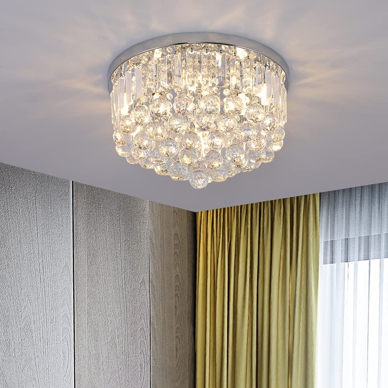 Gopmmy Modern K9 Crystal Raindrop Chandelier Lighting, Flush Mount G9