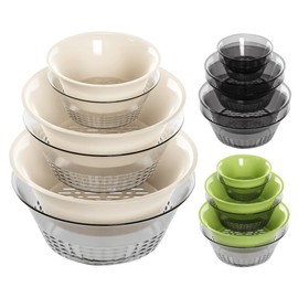 Shock-Resistant Plastic Colander for Kitchen Set of 6, 2 in 1 Nesting Fruit Washing Bowl with Strainer - Colander and Bowl Set, BPA Free Strainers and Colanders for Vegetable Pasta (Milky White)