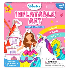 Skillmatics Inflatable Art for Kids - 3D Unicorns & Princesses, Preschool Craft Kits, Fun DIY Activity, Coloring Set, Gifts for Boys & Girls Ages 4, 5, 6, 7