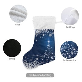 Blue Christmas Tree Christmas Stocking 18 Inch Winter White Sliver Snowflake Large Xmas Stockings for Family Holiday Christmas Party Decorations Gift