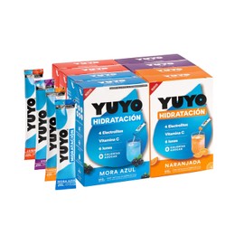 YUYO Vitaminas  80 sobres de Electrolitos con Vitaminas en Polvo (8 cajas de 10 sobres)  Uva, Naranja, Mora Azul, Jamaica  Electrolitos, Vitamina C e 