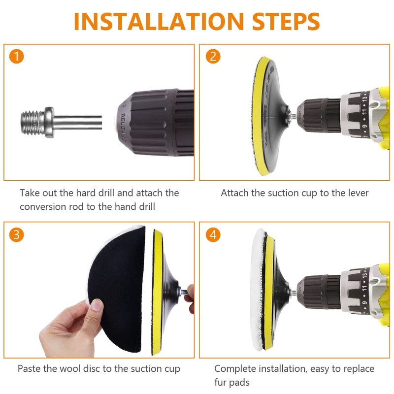 URAQT Car Polishing Pads for Drill, 8 Pack Professional Wool