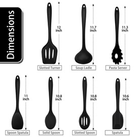 Juego de 7 utensilios de cocina P&P CHEF, resistentes al calor, espátula de cocina para utensilios de cocina antiadherentes, espátula ranurada, cucharón de sopa, espátula, servidor de pasta, cucharón, cucharón, cuchara – negro