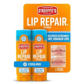 O'Keeffe's Bálsamo labial reparador de labios refrescante para labios secos, agrietados, palo, paquete doble | Acabado mate, fórmula hipoalergénica, hidratación duradera y barrera protectora