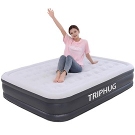 TripHug Queen Air Mattress with Built-in Pump, 2 Min Fast Inflation, 16" Raised Height, Leak-Free and Odorless, Supports up to 650 lbs, for Camping, Home Use, Guests, Portable Travel
