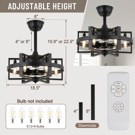18.5" Black Caged Ceiling Fan with Light, Reversible Motor, 6 Speeds,Industrial Rustic Low Profile Ceiling Fan with Light and Remote, Farmhouse Fan Lights Ceiling Fixtures for Kitchen, Bedroom…
