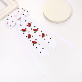 Vokone Fruit Bows for Women Girls Watermelon Hair Bows Clip Crystal Jeweled Satin Bow Barrette Hair Clip Summer Tropical Fruit Hair Accessories White