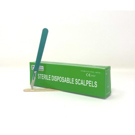 Disposable Scalpels Sterile Surgical Blade Size 14 Stainless Steel with Plastic Handle & Metric Line Individually Foil Wrapped Box of 10