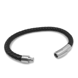 Loralyn Designs Unisex Black Braided Genuine Leather Bracelet with Stainless Steel Locking Clasp (7.5 Inch)
