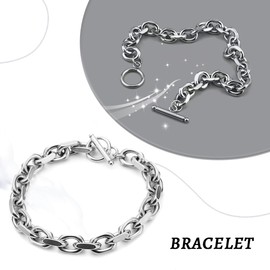 JEYORZY Stainless Steel Bracelet Men's Silver 1-Piece Men's Bracelets, Silver Cuban Bracelet Men's Bracelet Men's Gift Men's Jewellery for Him Dad Boyfriend Husband Brother