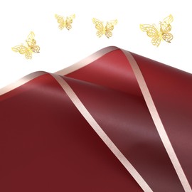 Waterproof Floral Wrapping Paper Sheets Red Gold Edge Fresh Flowers Wrapping Paper with 3D Butterfly, DIY Crafts Mother's Day Gift Wraps Paper 22.44 x 22.44 Inches (Red -20pcs)