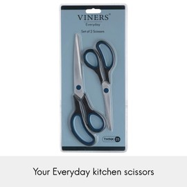 Viners Everyday Set of 2 Scissors | 8 Inch & 10 Inch Stainless Steel Multipurpose Kitchen Scissors | Black
