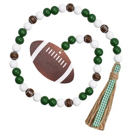 HOMSFOU Light House Decorations for Home Football Wood Bead Garland with Jute Rope Plaid Tassels Touchdown Wooden Tag Farmhouse Rustic Tiered Tray Decorations Fall Home Decor