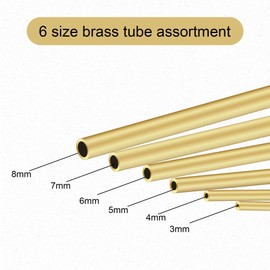 iMeistek Brass Tube Set, 3mm 4mm 5mm 6mm 7mm 8mm OD x 1mm Wall Thickness 300mm Length Copper Tubes Pipe for Home, Gardening Decoration, DIY Crafts (6PCS)
