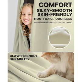 Beige Blackout Chenille Curtains 52x90 Inch - Thermal Insulated Room Darkening Drapes with Grommet, Ultra Soft Wrinkle Resistant Noise Reducing Window Treatments for Bedroom Living Room, 2 Panels Set