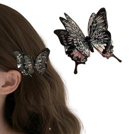 EZ PEACH Bangs, Butterfly, Hairpin, Hair Clip, Hair Ornament, Gradient Color, For Women, Girls, Kimono, Kimono, Hair Accessory, Present (Black)