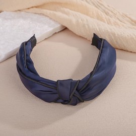 Wiwpar Women Blue Cute Bow Knotted Wide Headband Non-Slip Top Knotted Elastic Fabric Silky Satin Hair Band Wide Turban Hair Band Fashion Cross Knot Yoga Party Prom Hair Accessories (Blue, Free Size)