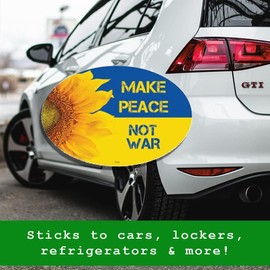 SJT ENTERPRISES, INC. Ukraine and American Flags with Sunflower and Ukrainian Symbol Oval Car Magnet (12743)