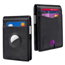 SwanScout Wallet for AirTag, Money Clip Version, RFID Blocking Genuine Leather Bifold Wallet with Gift Box
