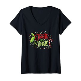 Womens Jingle & Mingle Christmas Party Get Together V-Neck T-Shirt