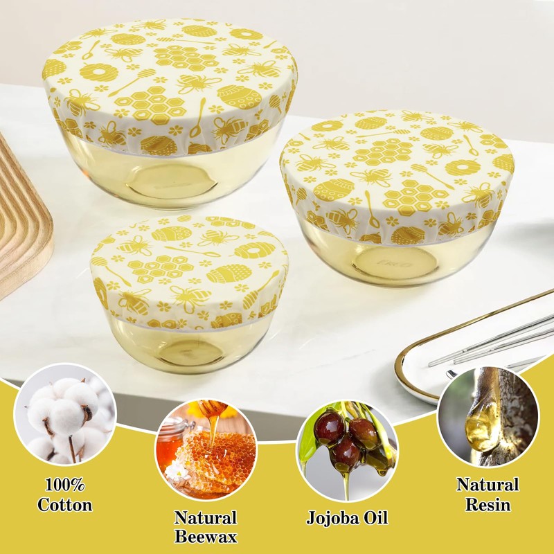 yuuzue 3Pcs Beeswax Bowl Covers Reusable Cloth Coth Bowl Covers
