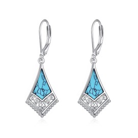 Filigree Dangle Earrings Sterling Silver Turquoise Leverback Earrings Jewellery Gifts for Ladies(Turquoise)