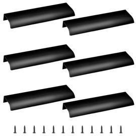 Cjueiom 6 Pack Concealed Kitchen Cupboard Handles 128mm Hole Center Hidden Drawer Pulls, Finger Edge Pull Aluminum Cabinet Handle Invisible Door Knob for Wardrobe (150mm Total Length, Black)