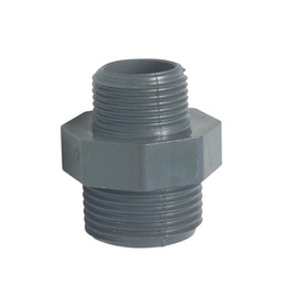 WeltenMarkt Reducer Nipple Hexagonal 1 1/4 Inch x 1/2 Inch Male Thread, PVC-U Pressure Fitting for Swimming Pool, Aquariums & Industry, 10 Bar, Grey, Temperature & Chemical Resistant, Fish Safe