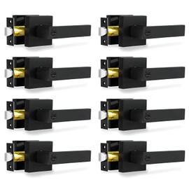 RAZCC Privacy Door Levers, 8 Pack Matte Black Door Handles Heavy Duty Bed and Bath Door Locks Interior Keyless Locksets, Reversible for Left Right Handed Doors