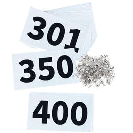 UISKOOPW Tyvek Race Bibs Running Numbers with Safety Pins, Audition Numbers|Tryout Numbers 1-500 for Marathon Runners Events Sports Games (White [4"x7"] 301-400)