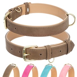 Jumpress Leather Dog Collar for Small Medium Large Dogs, Soft Padded Dog Leather Collar with Heavy Duty Gold Buckle, Durable & Comfortable for Medium Dogs Daily Walking (Light Brown, M)