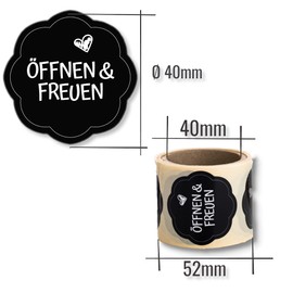 Gift Stickers Open and Enjoy Pack of 100 Diameter 40 mm Flower Shaped Labels on Roll Grey/Silver