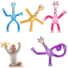 Pack of 4 Telescopic Suction Cup Giraffe Toy, Giraffe Pop Tubes Sensory Toy, Sensory Giraffe Toy, Telescopic Giraffe Toy, Funny Educational Toy