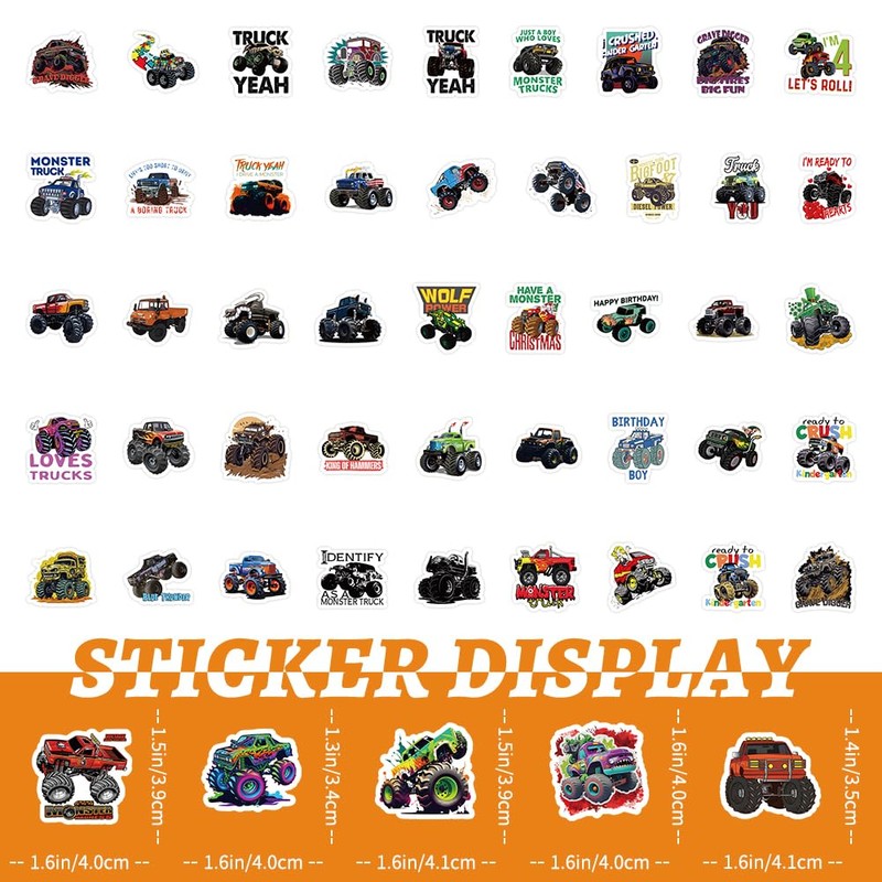 100pcs Monster Jam Trucks Stickers Kawaii Small Stickers Decorative Masking