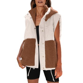 Nirovien Womens Sherpa Vest Winter Quilted Sleeveless Fleece Jackets Outerwear Button Down Puffer Vest Padded Gilet(Beige-Brown,S)